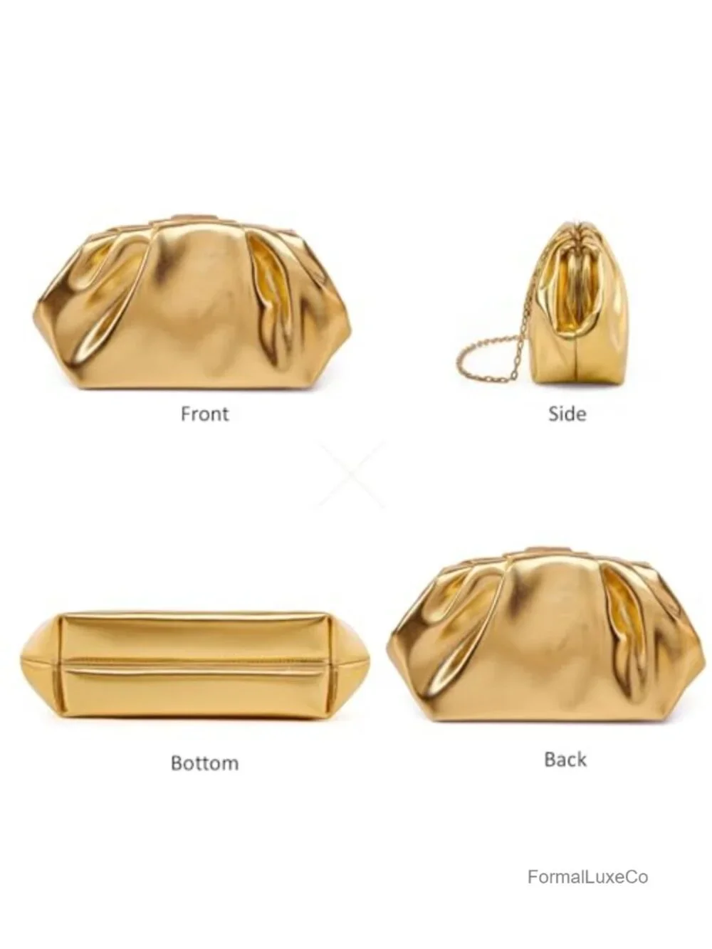 Elegant Pleated Vegan Leather Clutch Purse Detachable Chain Evening Bag
